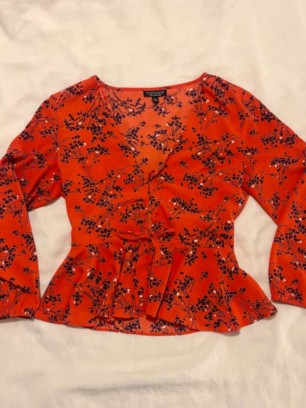 Topshop 3/4 Sleeve Ruffle Blouse - Size US 4